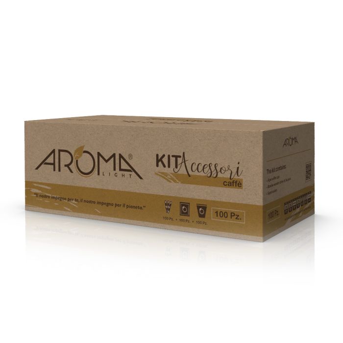 Kit accessori AromaLight ECO - bicchieri, palette e zucchero - 100 pezzi Kit accessori AromaLight ECO - bicchieri, palette e zucchero - 100 pezzi